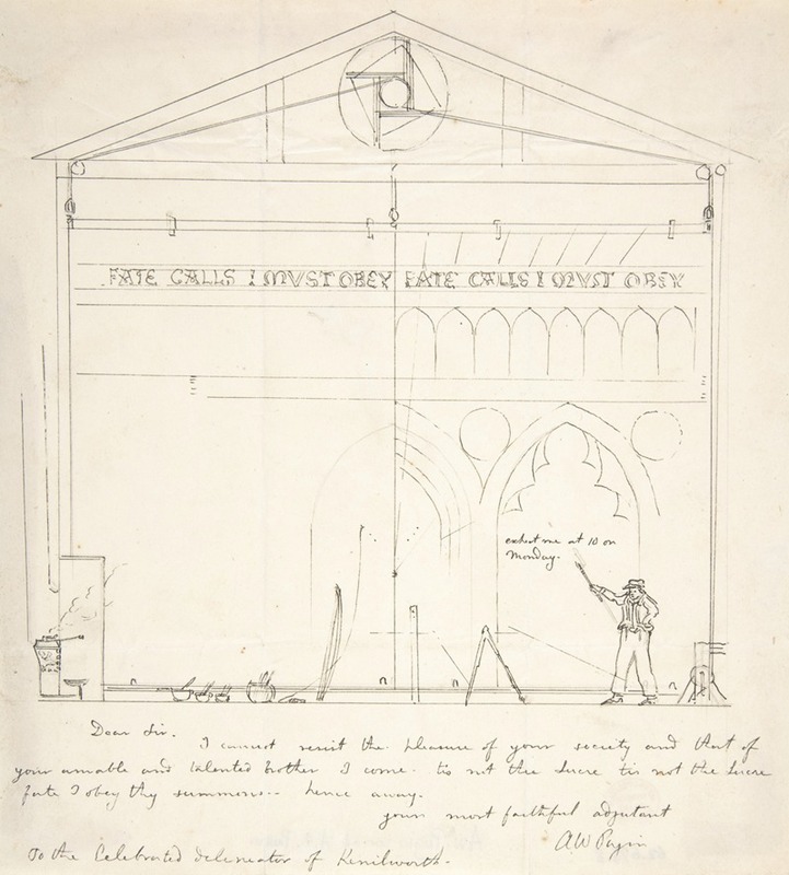 Augustus Pugin - Letter with Sketch of Artist Painting Stage Scenery
