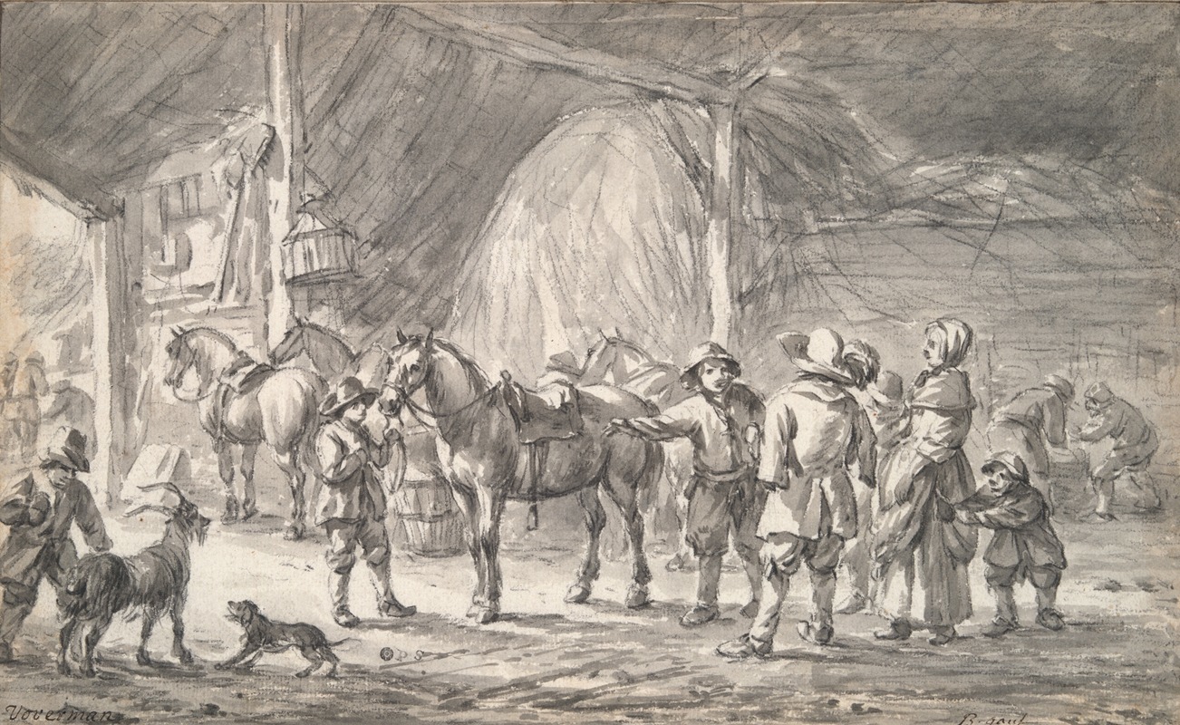 Barent Gael - Peasants and Horses in a Stable