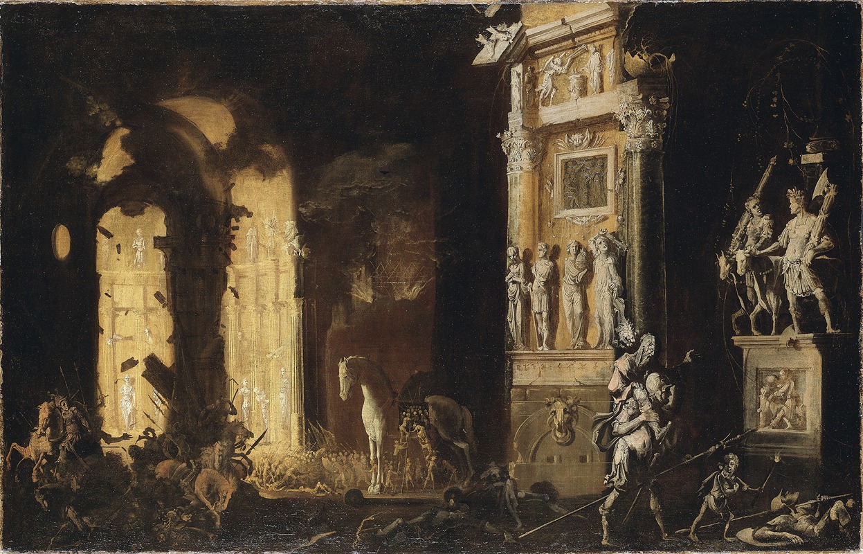 François de Nomé - The Burning of Troy with the Flight of Aeneas and Anchises