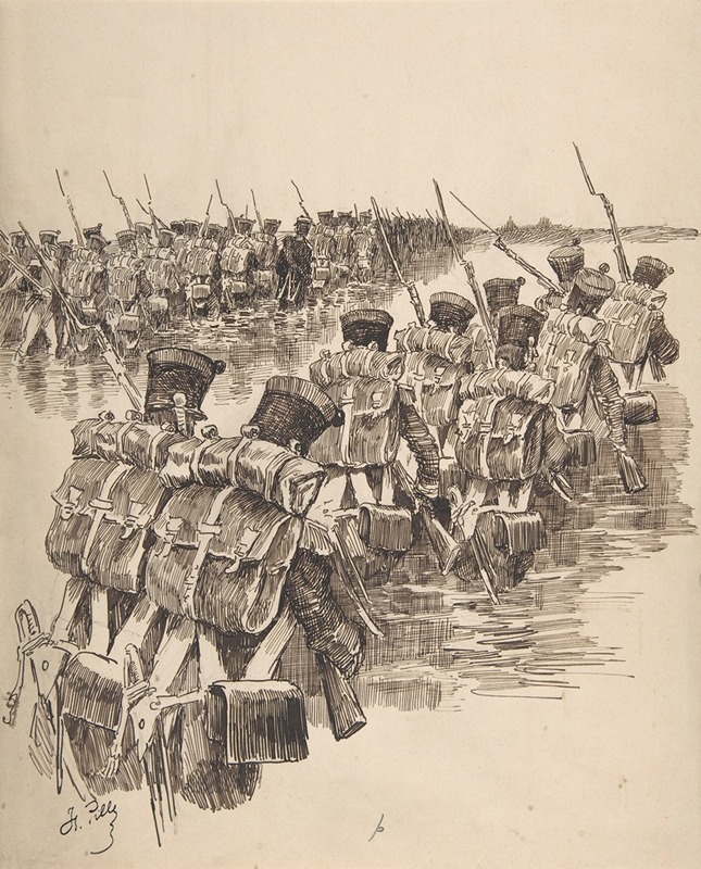 Charles-Henri Pille - Soldiers Marching in Water