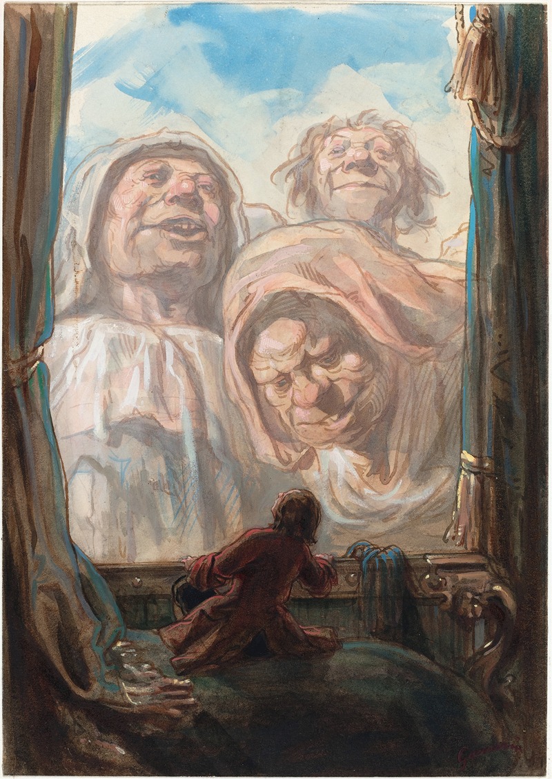 Paul Gavarni - Gulliver Awed by Three Giant Beggars in the Land of Brobdingnag