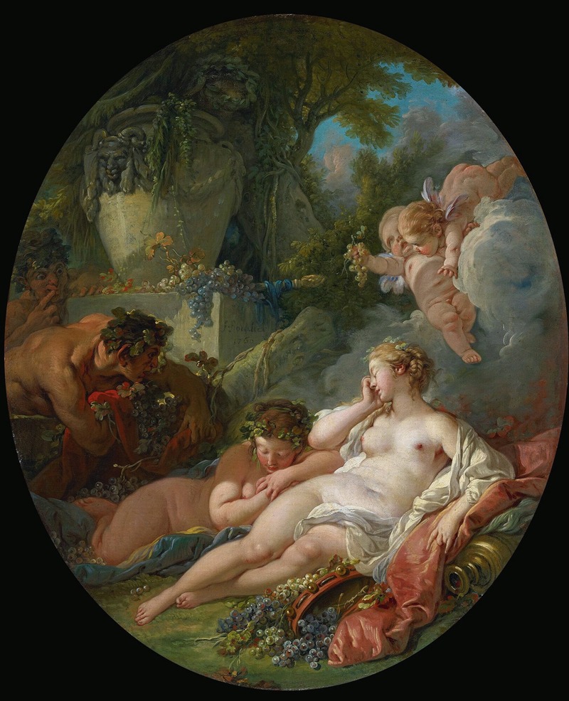 François Boucher - Sleeping Bacchantes Surprised By Satyrs