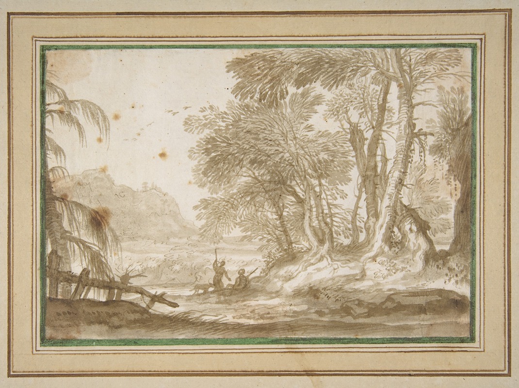 Domenico Piola - Wooded Landscape with Two Figures