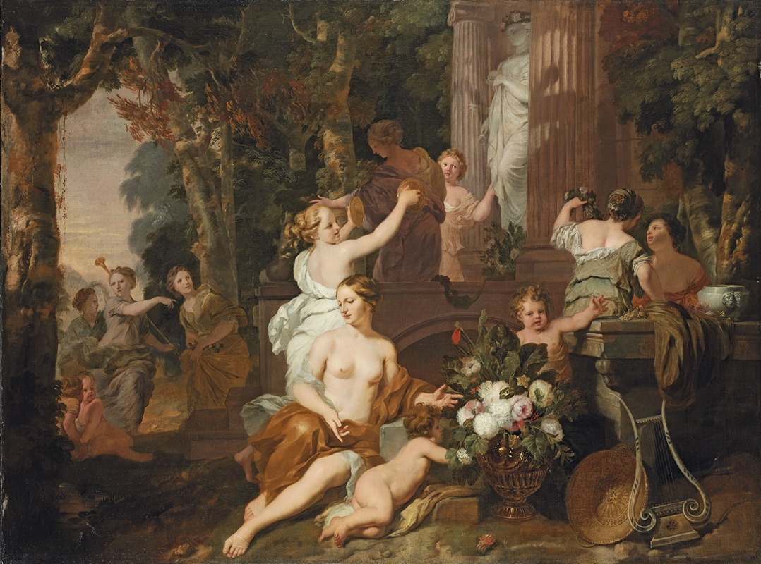 Gerard de Lairesse - Nymphs And Bacchantes Paying Homage At The Temple Of Flora