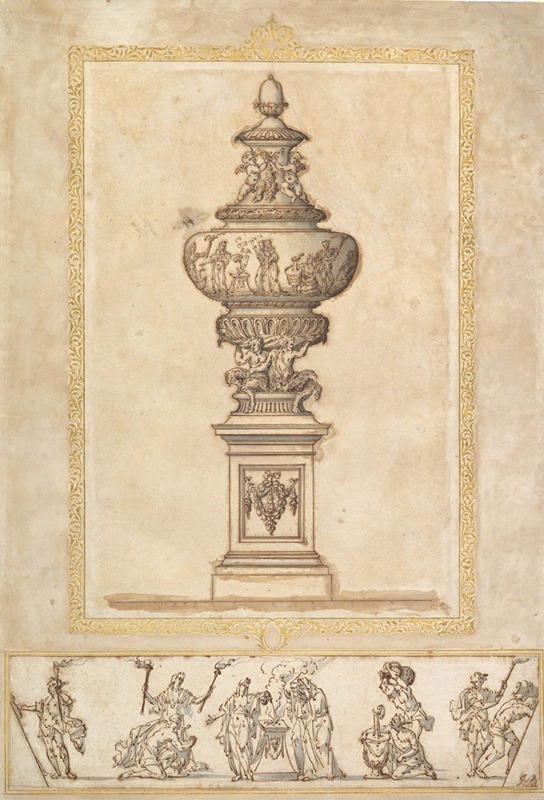 Edward Pierce the younger - Study of an Urn; Study for the Frieze Decoration around the Urn