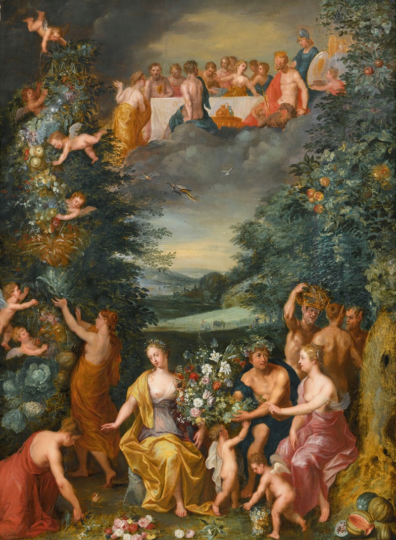 Workshop Of Jan Brueghel The Younger - Homage To The Goddess Flora With A Feast Of The Gods