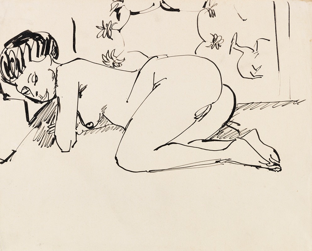 Ernst Ludwig Kirchner - Liegender Mädchenakt (Akt vor Wandbehang)