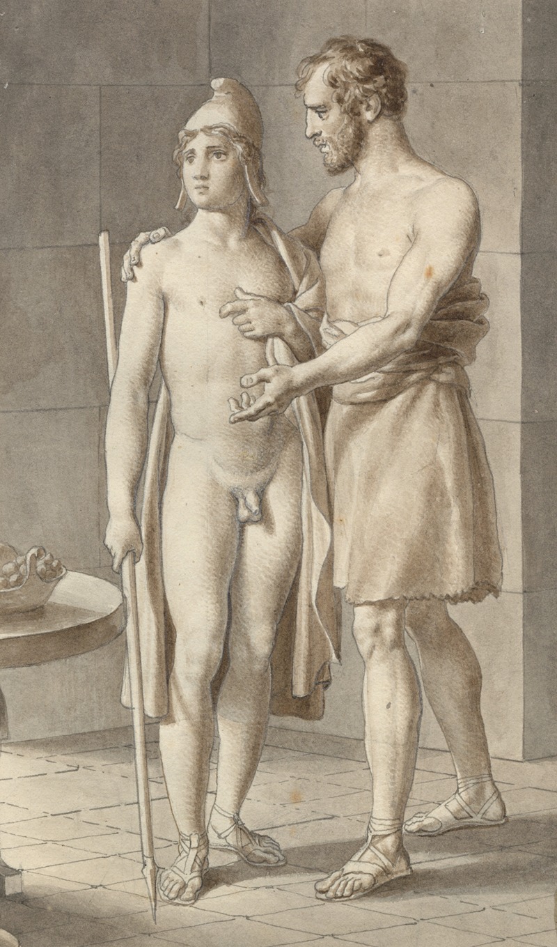 Christoffer Wilhelm Eckersberg - Telemachos møder Odysseus forklædt som tigger hos hyrden Eumaios – Odysseus; fragment af hele kompositionen.