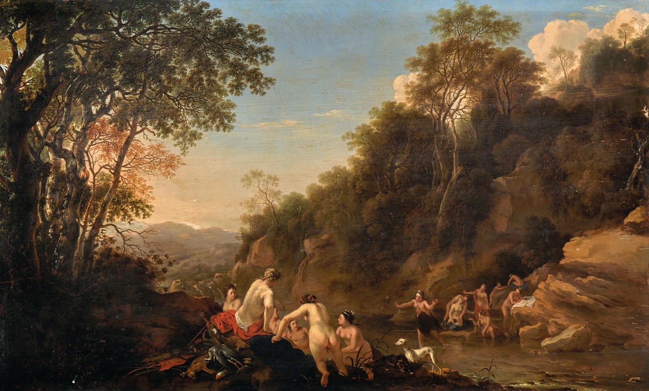 Dirck van der Lisse - Nymphs in a landscape