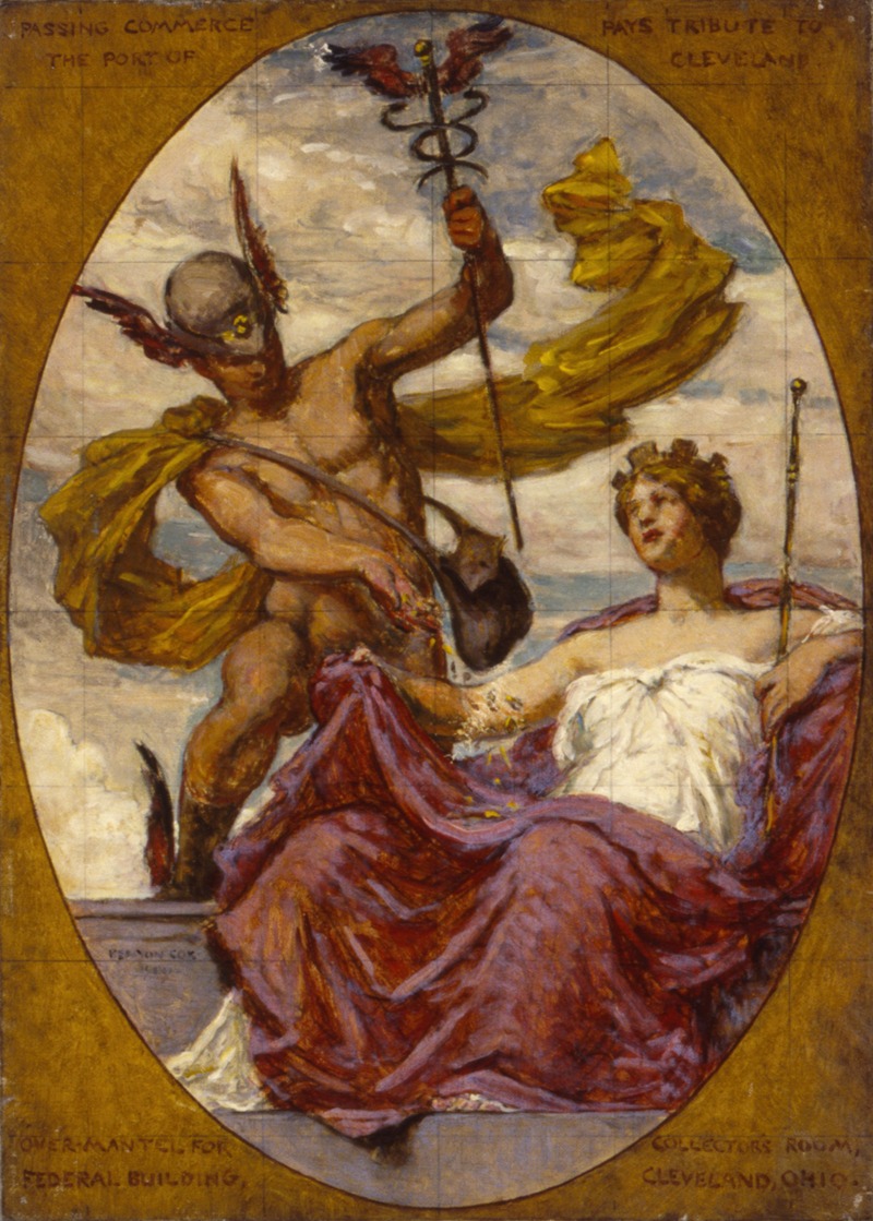 Kenyon Cox - Study for Mural at U.S. Custom House, Cleveland, OH, ‘Passing Commerce Pays Tribute to the Port of Cleveland’