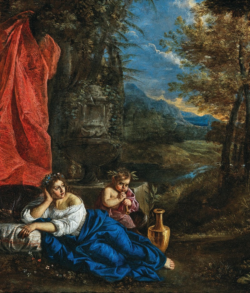 Pier Francesco Mola - Flora and the Infant Bacchus in a wooded landscape