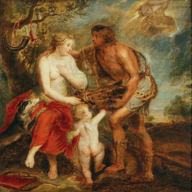 Follower of Peter Paul Rubens - Meleager presenting the head of the Calydonian boar to Atalanta
