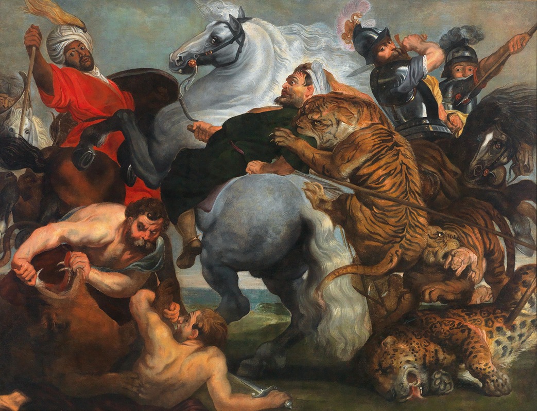 Follower of Peter Paul Rubens - The Tiger, Lion and Leopard hunt
