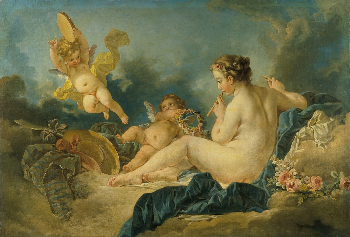 Workshop of François Boucher - Seated Nymph with Flutes