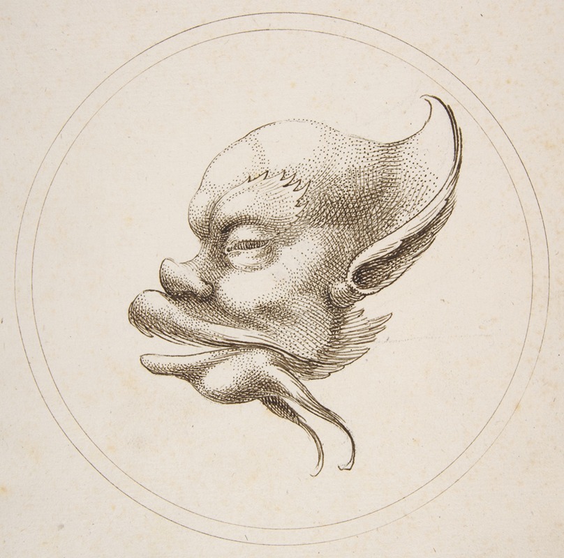 Gaetano Piccini - Grotesque Head With a Large Eyebrow Looking to the Left Within a Circle