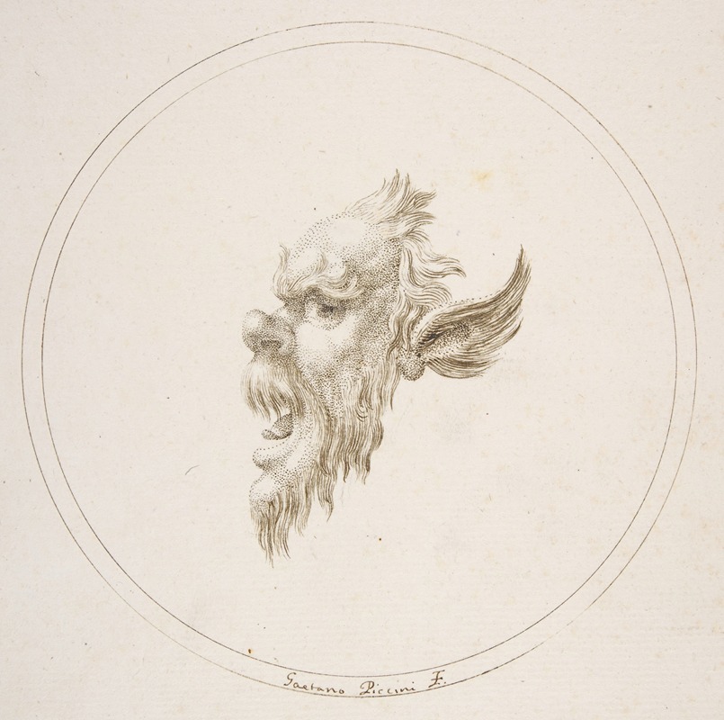 Gaetano Piccini - Small Grotesque Head Looking to the Left Within a Circle