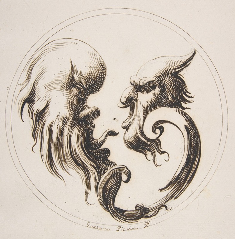 Gaetano Piccini - Two Grotesque Heads Facing One Another within a Circle