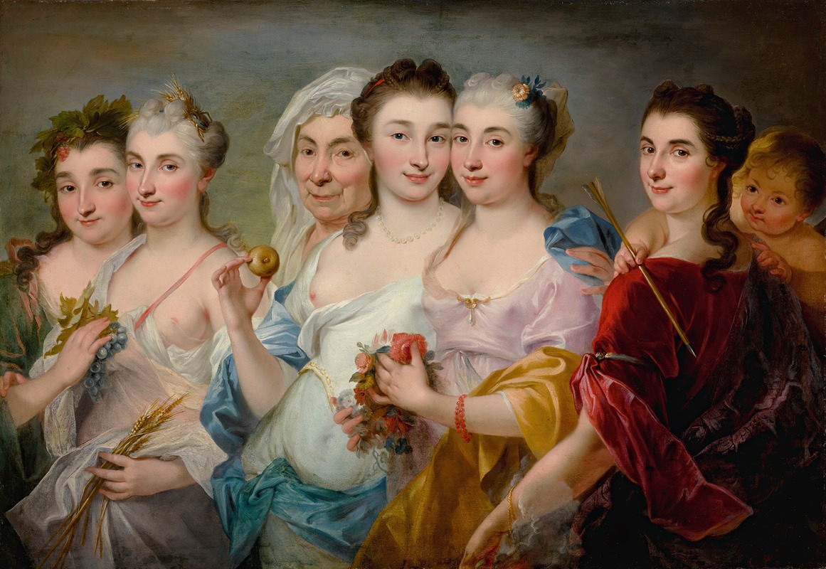 European School - A Group Of Women As Allegories Of The Four Seasons, With Venus And Cupid And An Older Woman Beyond