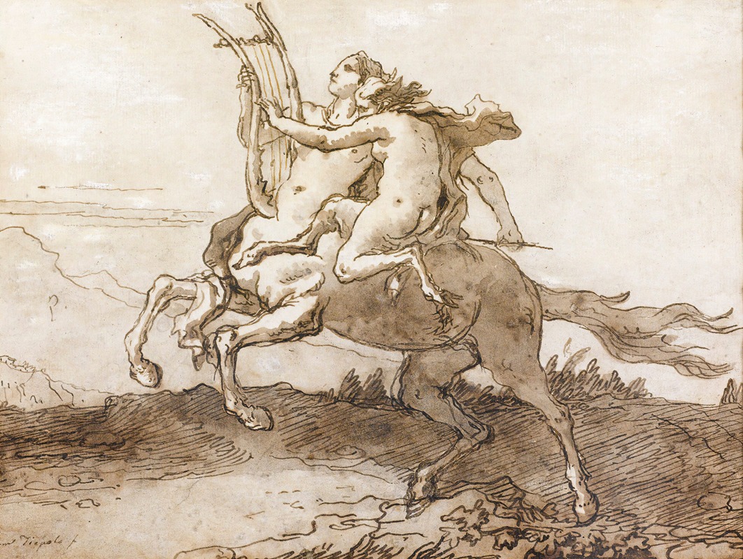 Giovanni Domenico Tiepolo - A Centaur Holding A Lyre, Galloping With A Female Faun