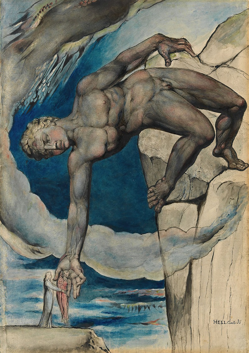 William Blake - Antaeus setting down Dante and Virgil in the Last Circle of Hell