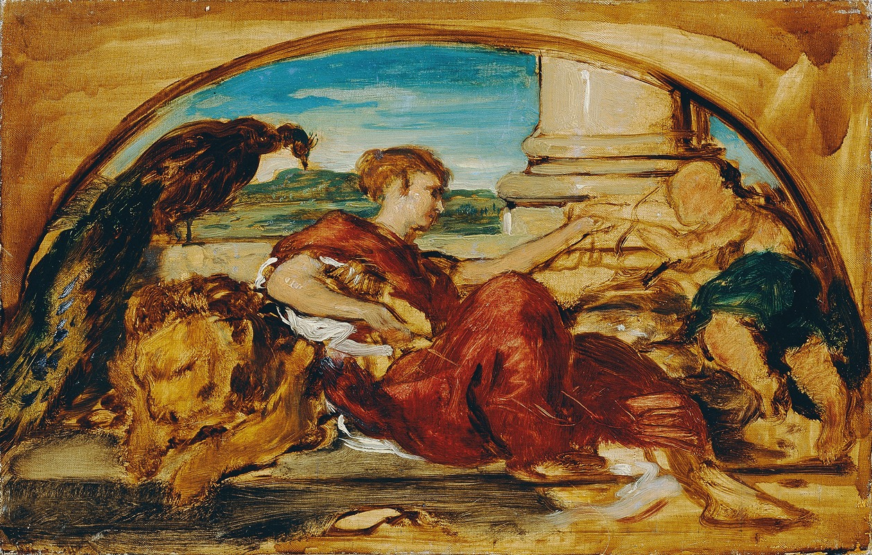 Hans Canon - Allegorische Figur mit Löwe und Pfau