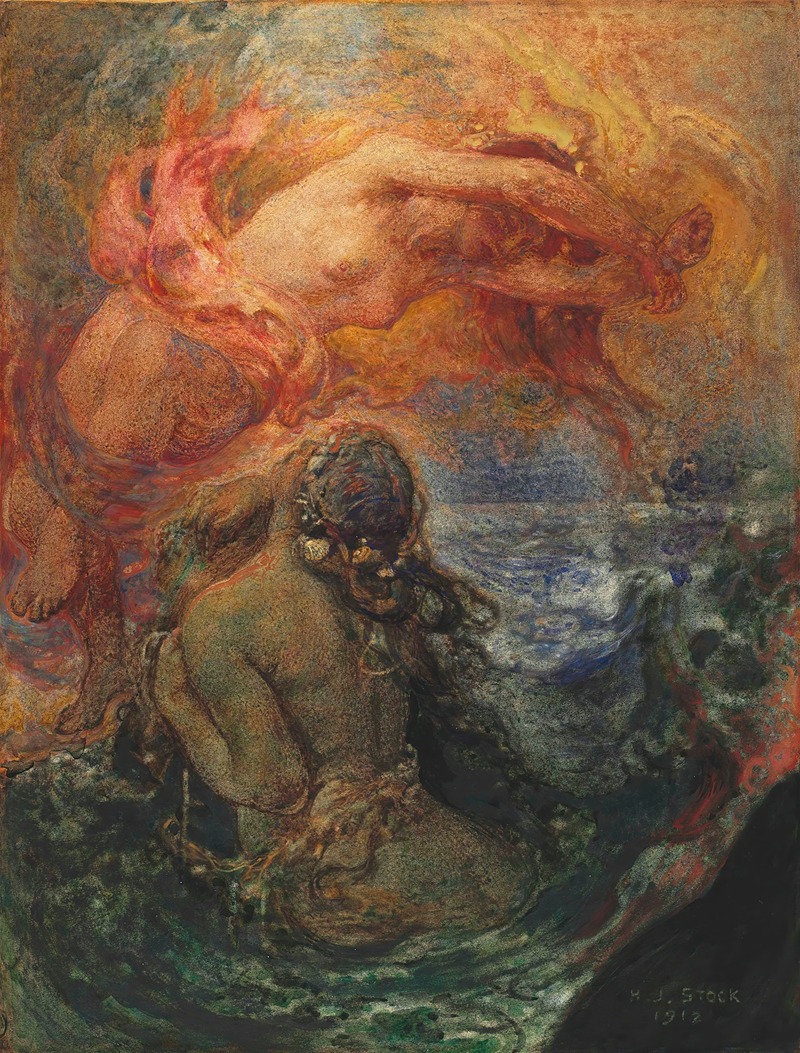 Fire and the Sea by Henry John Stock - Artvee
