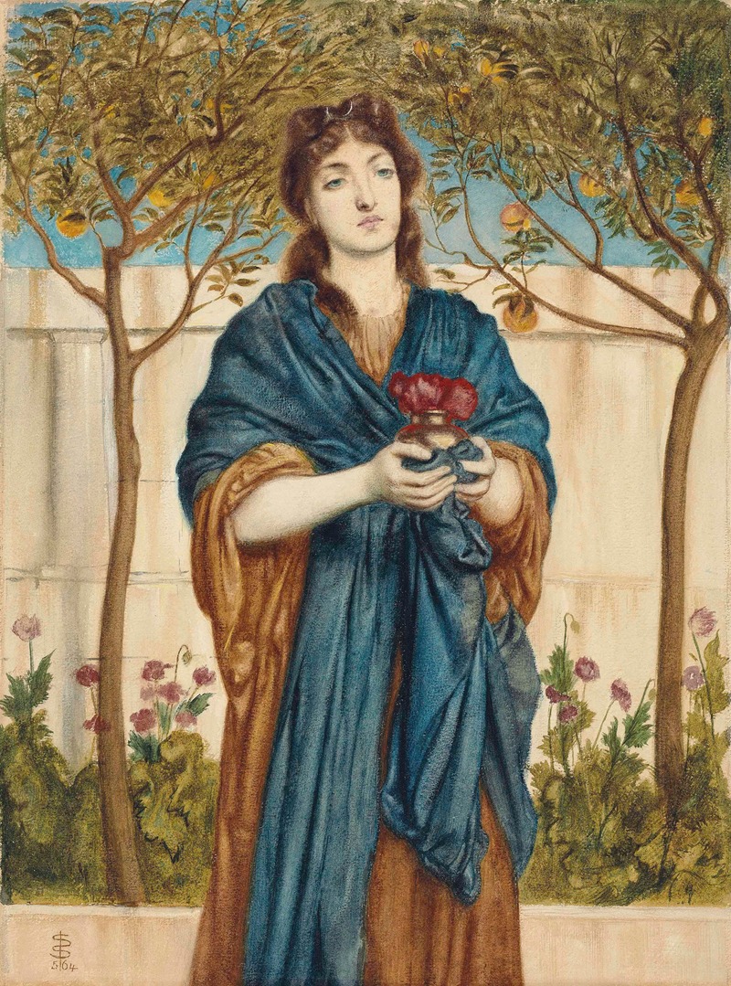 Simeon Solomon - A priestess of Diana offering Poppies