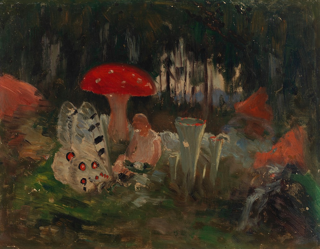 Torsten Wasastjerna - The Princess and a Butterfly Underneath a Fly Agaric