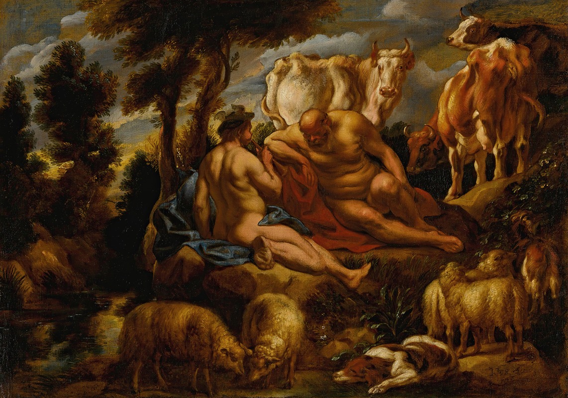 Jacob Jordaens - Mercury playing Argus to sleep with his flute, with Io transformed into a white heifer