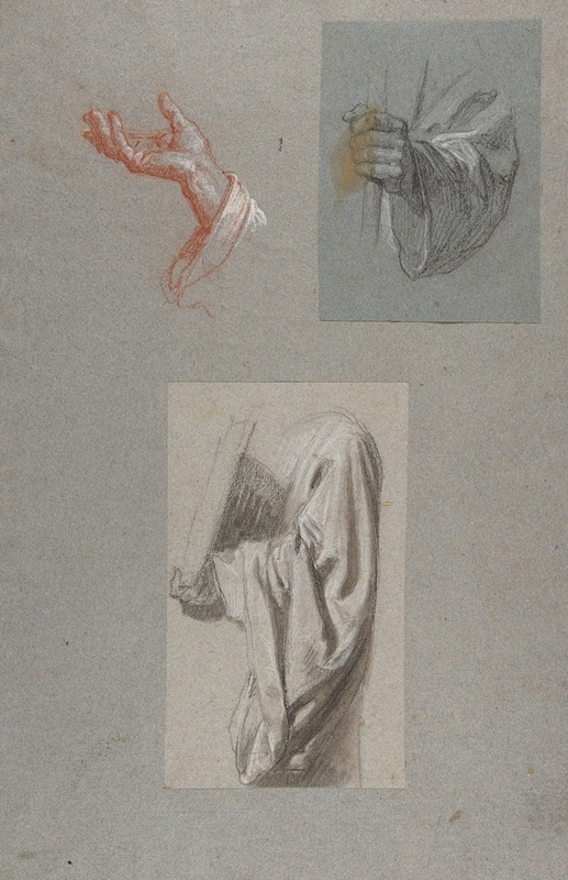 Isidore Pils - a. Hand of Saint Remi; b. Hand of Saint Remi; c. Drapery Study for Acolyte Holding Book