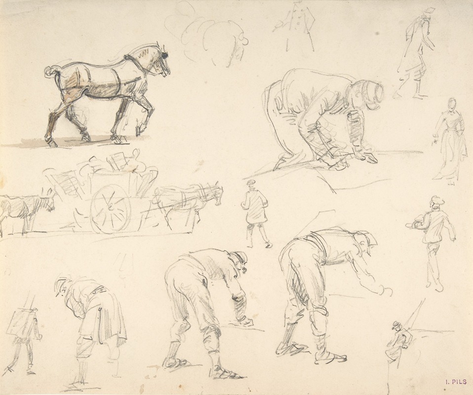 Isidore Pils - Studies of Soldiers and Cart Horses