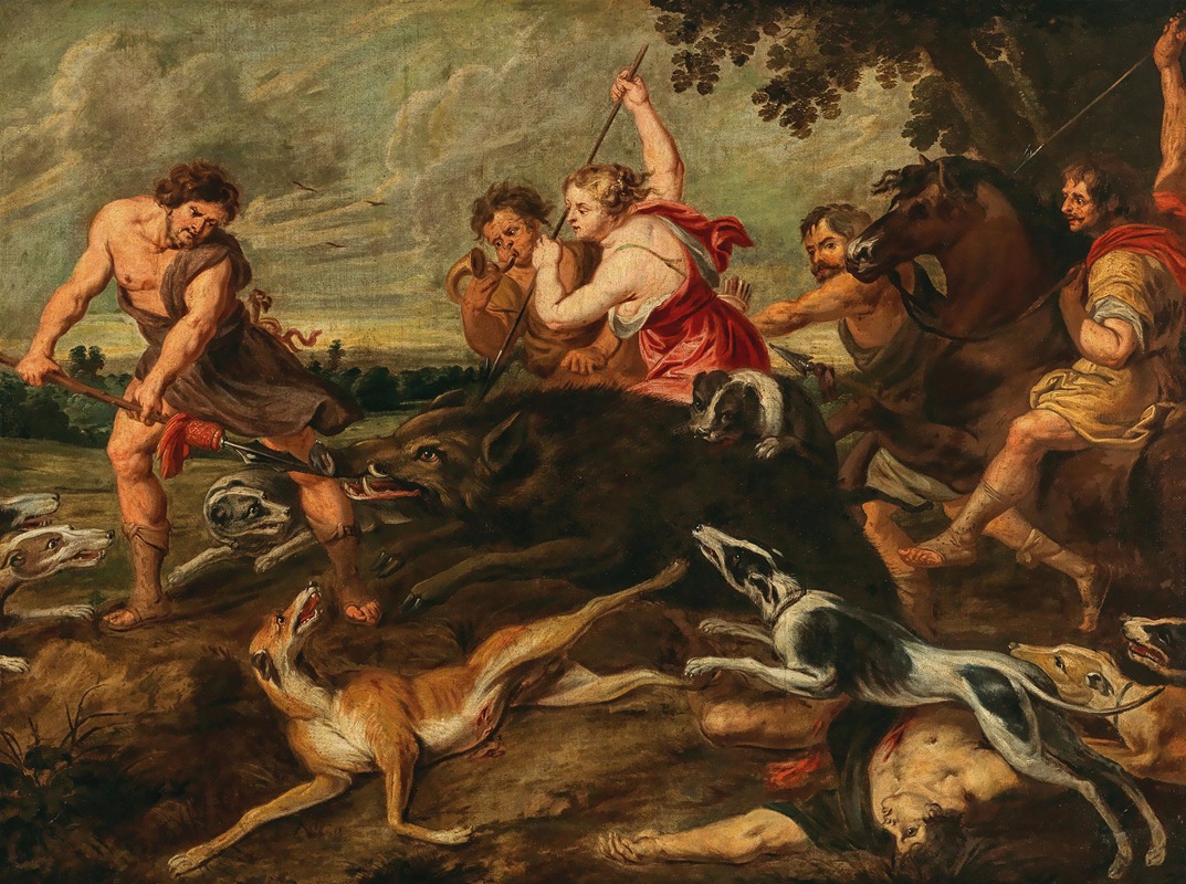 Follower of Peter Paul Rubens - Meleager and Atalante hunting the Calydonian boar