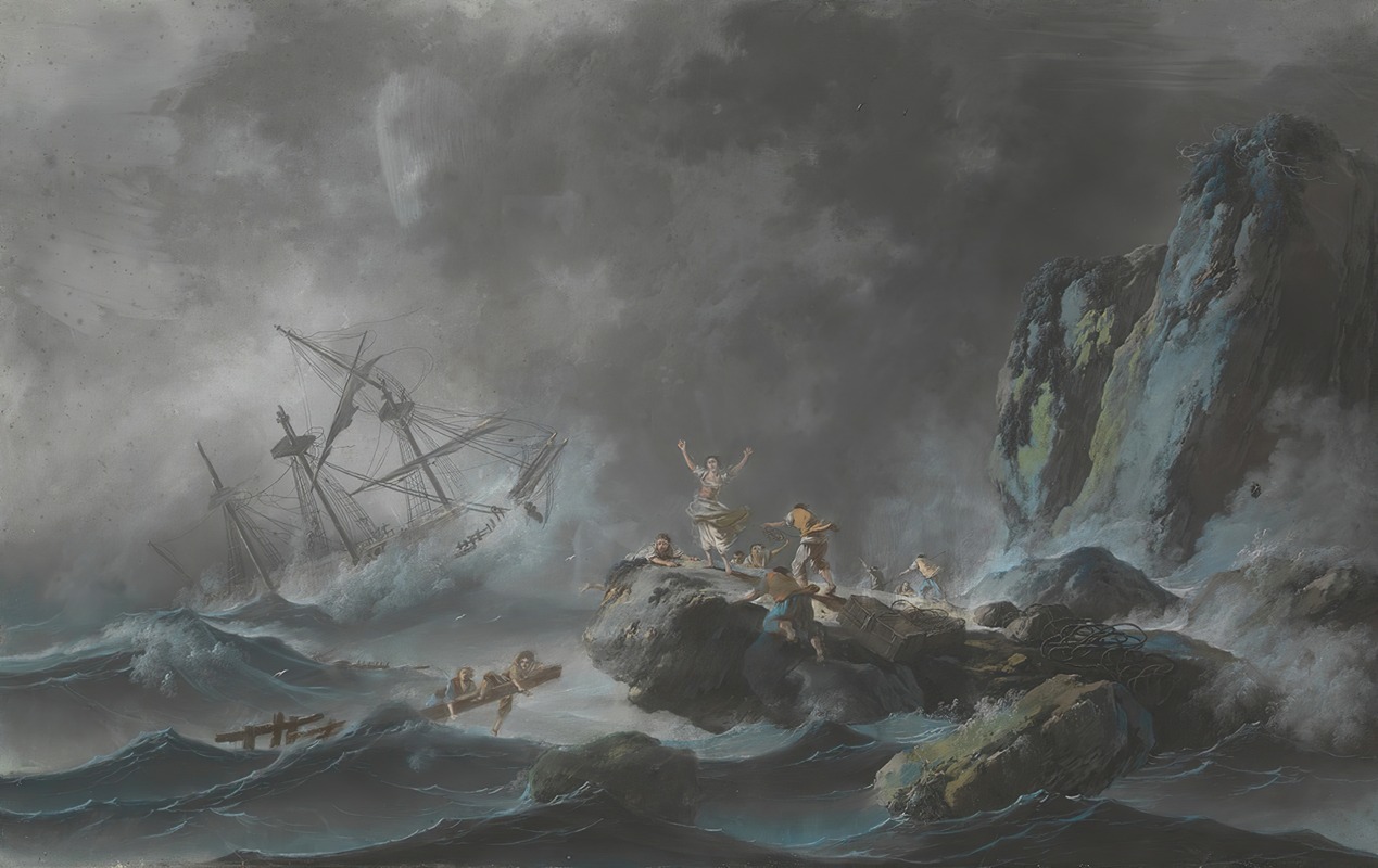 Jean-Baptiste Pillement - A Shipwreck in a Storm