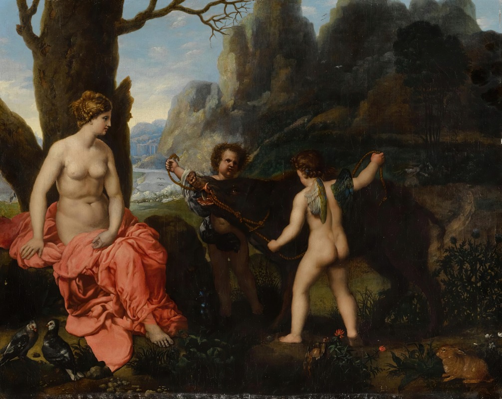 Roman School - Putti presenting Venus with the boar that killed Adonis