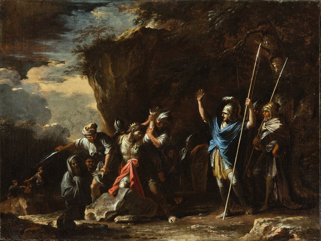 Salvator Rosa - Scene from Greek history; The deaf-mute son of King Croesus prevents the Persians from killing his father