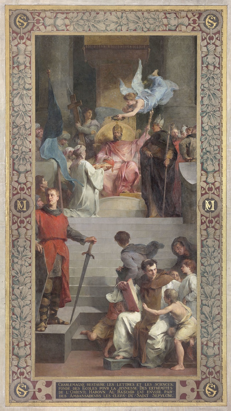 Henri Leopold Lévy - Les ambassadeurs de Haroun al Rashid offrent les clefs du Saint Sépulcre à Charlemagne