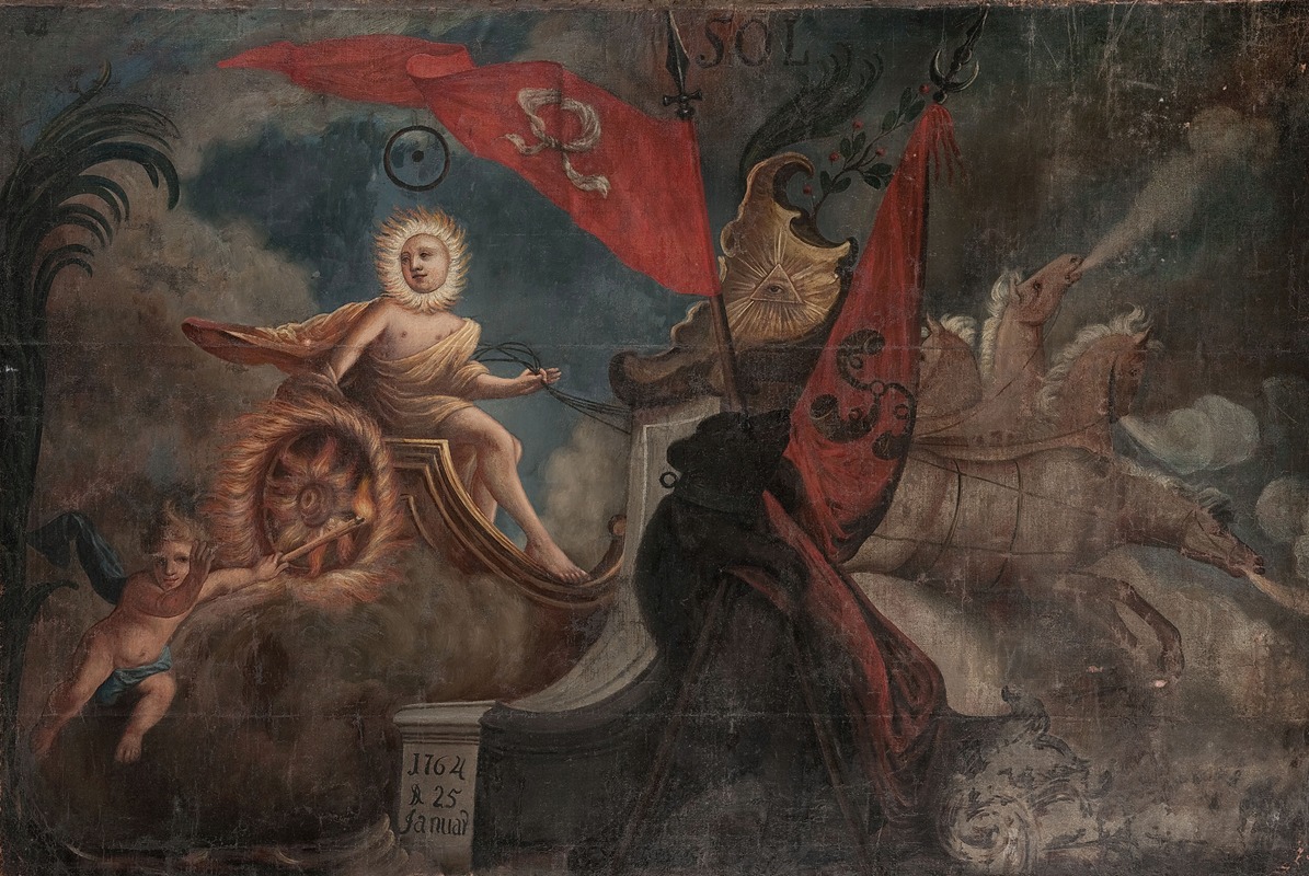 Anonymous - Helios on the chariot. Allegory with the coats of arms of Trąby (Woyna) and Nałęcz (Górski)