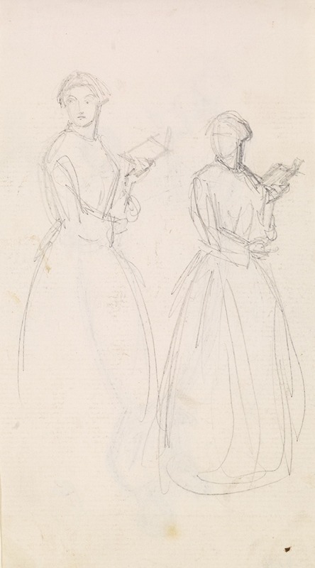 Sir John Everett Millais - Female – Two Sketches of a Young Woman holding a Book
