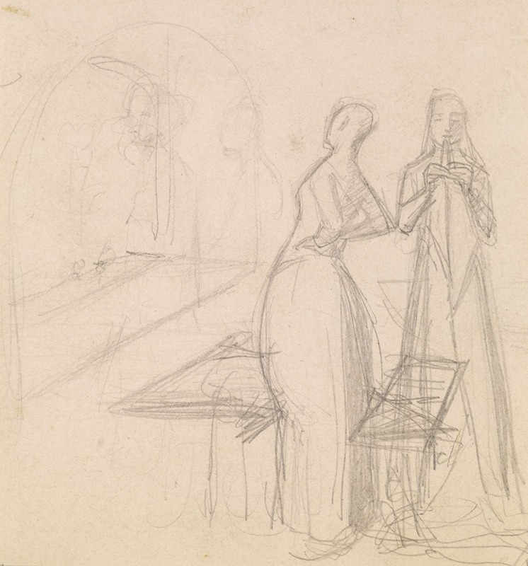 Sir John Everett Millais - Mariana – Figure Sketch and Sketch of a Woman folding Cloth