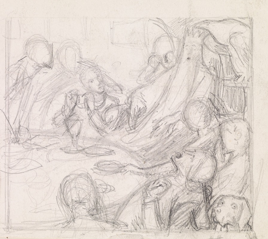 Sir John Everett Millais - Tennyson’s The Day-Dream – Sketch of the King and Courtiers awakening the Revival