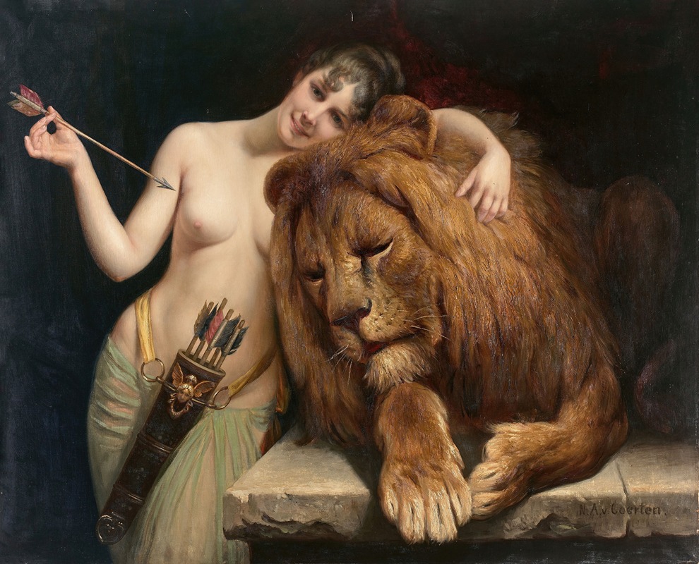 Angelo von Courten - La déesse Diane et un lion