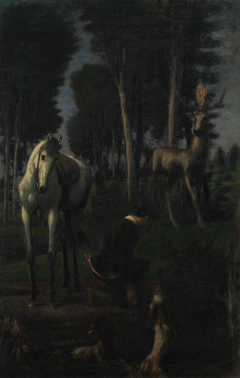 Hans Von Marées - The Three Horsemen II; Saint Hubert