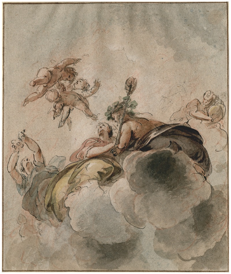 Jacob de Wit - Bacchantes and putti amongst the clouds
