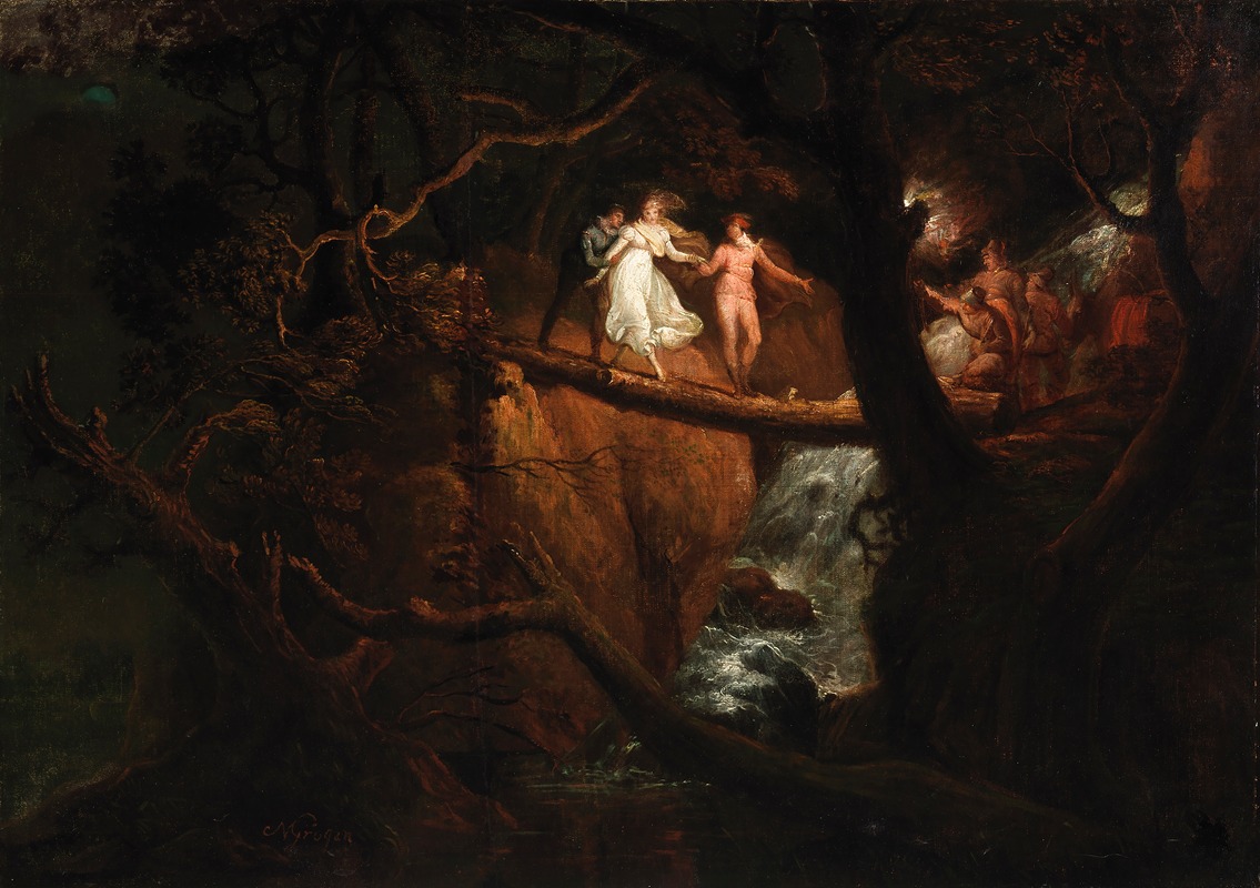 Nathaniel Grogan - Lady Blanche Crosses the Ravine Guided by the Count and Saint Foix (a Scene from ‘The Mysteries of Udolpho’)