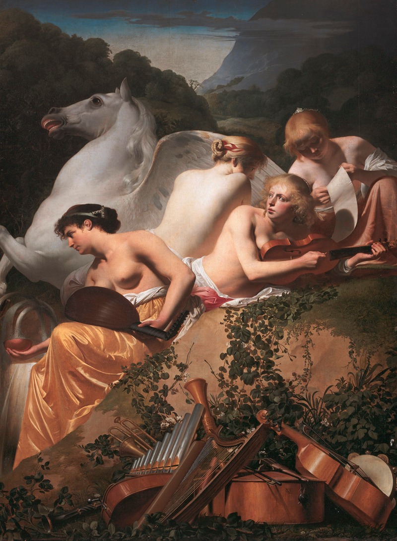 Caesar Van Everdingen - Four Muses and Pegasus