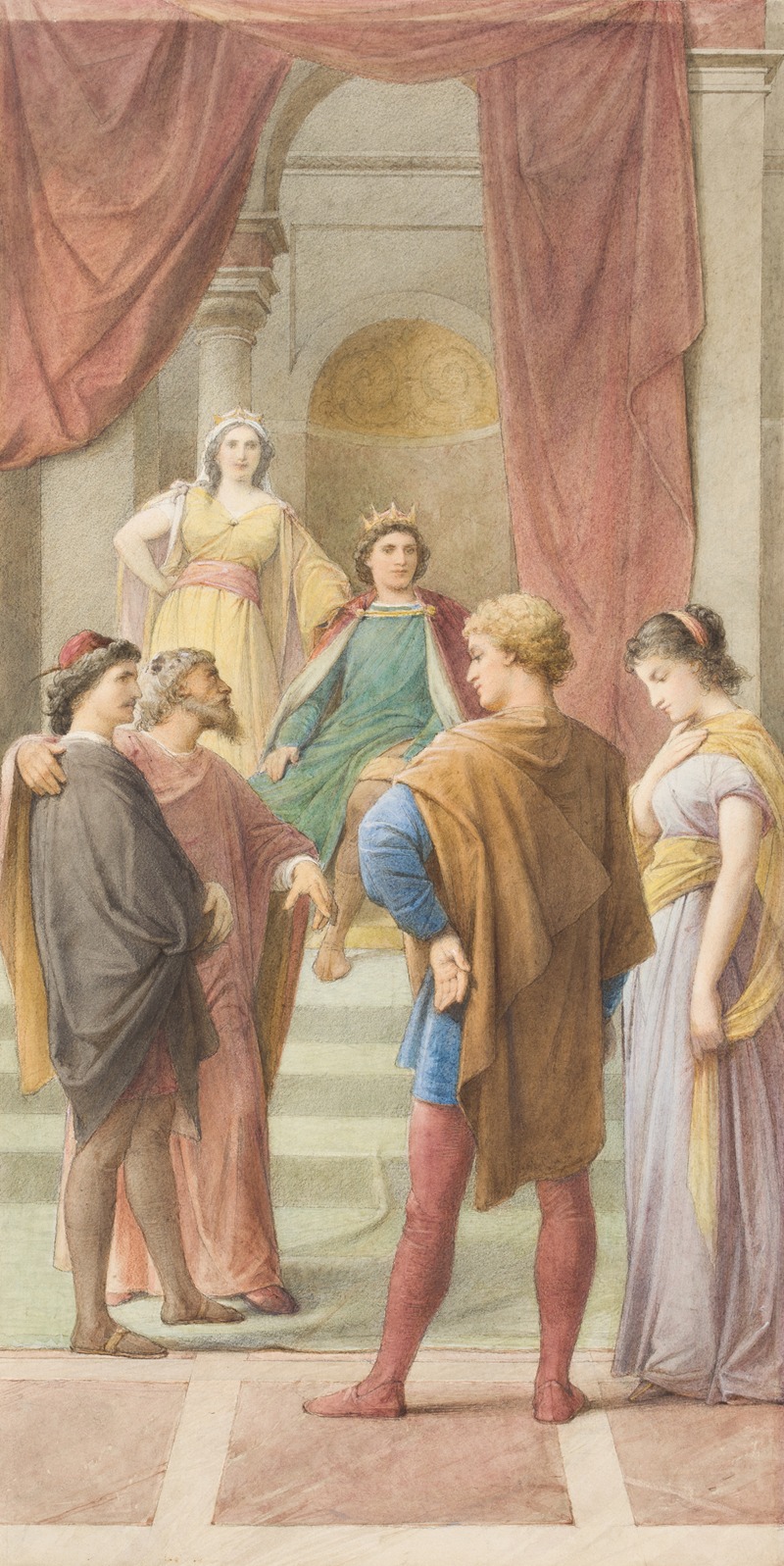 Leopold Bode - Egeus fordert vor dem Herrscherpaar Theseus und Hippolyta, seine Tochter Hermia solle Demetrius anstelle von Lysander heiraten