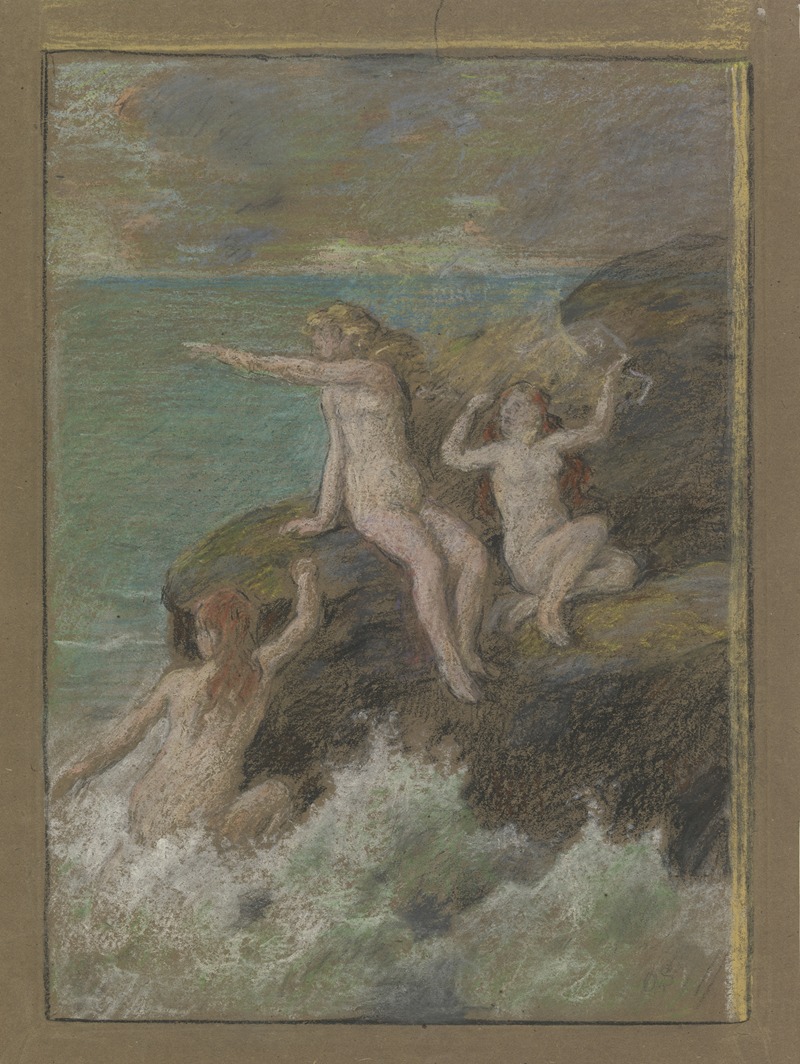 Otto Scholderer - Drei nackte Frauen auf einem Felsen