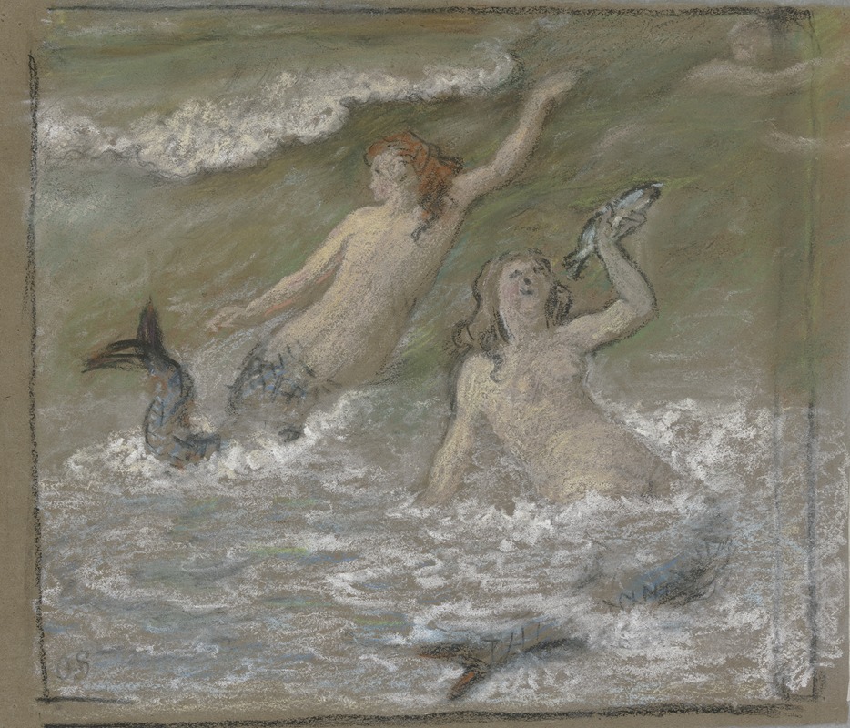 Otto Scholderer - Three mermaids in the water