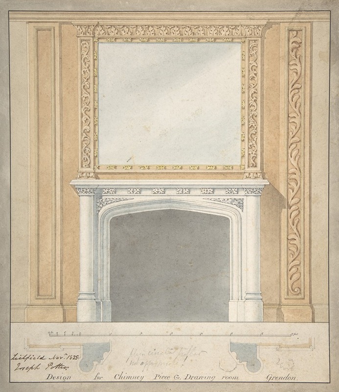 Joseph Potter - Design for a Chimney Piece in a ‘Jacobethan’ style, for the Drawingroom at Grendon Hall, Warwickshire