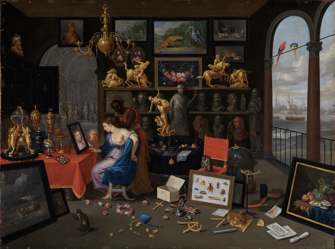 Jan Van Kessel The Elder - Eine Kunstkammer mit Venus bei der Toilette